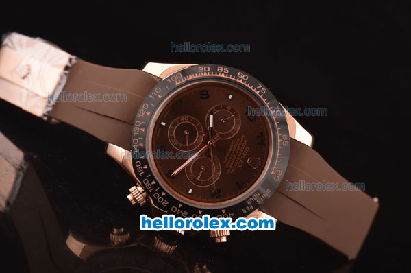 Rolex Daytona Asia 3836 Automatic Rose Gold Case - PVD Bezel with Brown Dial and Brown Rubber Strap - 7750 Coating - Click Image to Close
